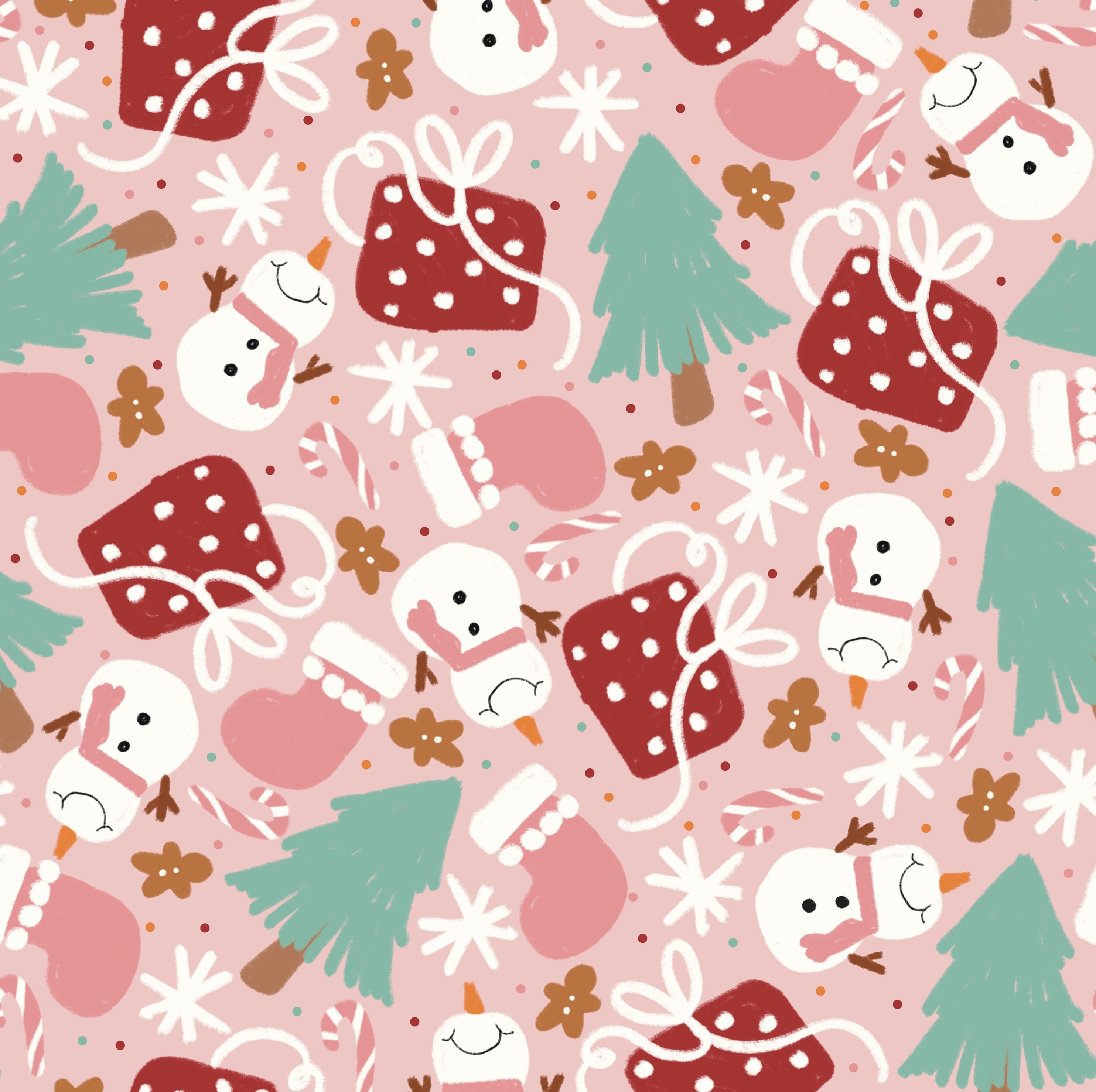 Pink Christmas Present Fabric, Snowman Fabric, Fabric by the Yard, Brittany Frost, Quilting Cotton, Knit Fabrics, Sateen, Canvas, Minky