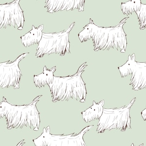 Scottie Dog Fabric, Scottish Terrier Fabric, Fabric by the Yard, Quilting Cotton, Knit Fabric, Spandex, Canvas, Sateen, Bamboo, Fat Quarter