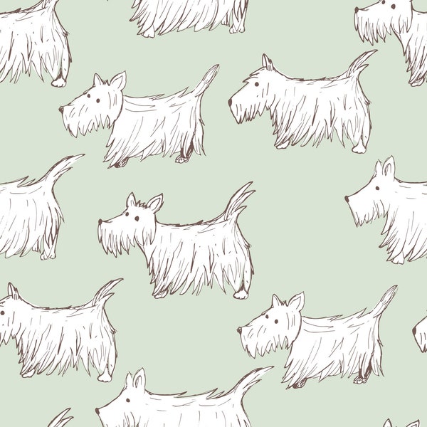 Scottie Dog Fabric, Scottish Terrier Fabric, Fabric by the Yard, Quilting Cotton, Knit Fabric, Spandex, Canvas, Sateen, Bamboo, Fat Quarter