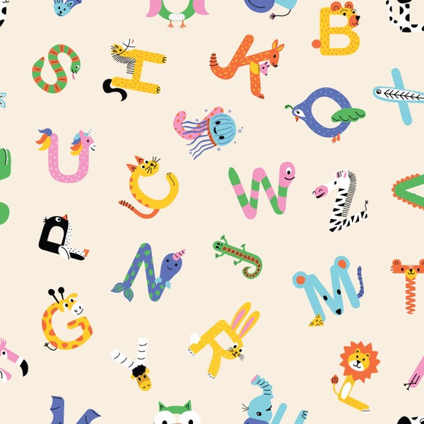 Animal Alphabet Fabric, ABC Fabric, Back to School Fabric, Fabric by the Yard, Sandra Hutter, Quilting Cotton, Knit Fabric, Canvas, Sateen