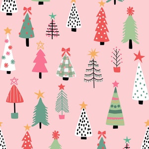 Pink Christmas Tree Fabric, Christmas Fabric, Fabric by the Yard, Hey Cute, Quilting Cotton, Broadcloth, Knit Fabrics, Canvas, Minky, Sateen