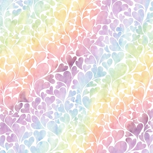 Rainbow Heart Fabric, Fabric by the Yard, Pastel Rainbow Fabric, Rainbow Baby Fabric, Quilting Cotton, Knit Fabric, Bamboo, Canvas, Swim