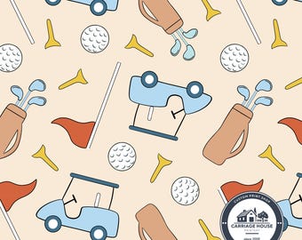 Golfing Fabric, Golf Ball Club Cart Print, Prue Melanie