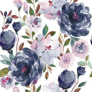Purple Peony Fabric, Fabric by the Yard, Indy Bloom Design, Midnight Peonies, Quilting Cotton, Canvas, Broadcloth, Bamboo, Jersey, Spandex