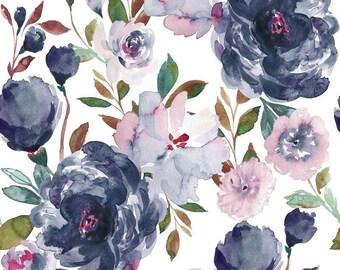 Lila Pfingstrose Stoff, Indy Bloom Design Midnight peonys, Quilting Baumwolle, Leinwand, Bambus, Bambus, Jersey, Elastan