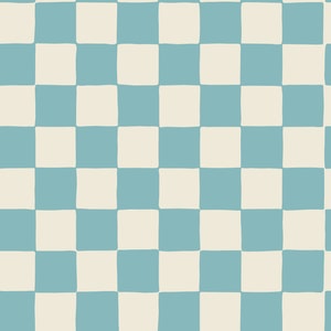 Aqua Checker Fabric, Retro Checkboard Fabric, Fabric by the Yard, Erin Kendal, Quilting Cotton, Canvas, French Terry, Bamboo, Swim, Jersey