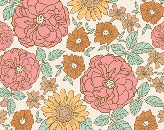 Boho Blumenstoff, rosa Mint Blume Swim Stoff, Meterware, Indy Bloom Design, Swim Fabric, Quilting Baumwolle, Strickstoff, Canvas