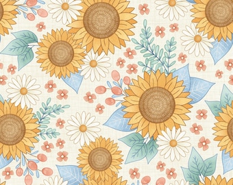 Sunflower Fabric, Fall Floral Fabric, Fabric by the Yard, Krystal Winn Design, Quilting Cotton, Broadcloth, Sateen, Minky, Knit Fabric