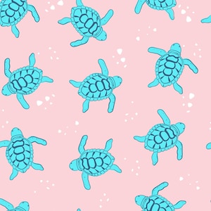 Pink Sea Turtle Fabric, Fabric by the Yard, Quilting Cotton, Prue Melanie, Swim Fabric, Boardshort, Quilting Cotton, Broadcloth, Spandex