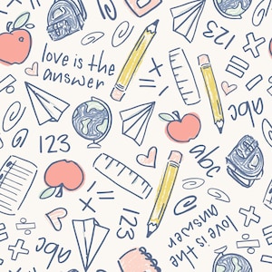Back to School Fabric, School Supply Fabric, Fabric by the Yard, Melissa Johnson, Quilting Cotton, Knit Fabric, Canvas, Sateen, Jersey