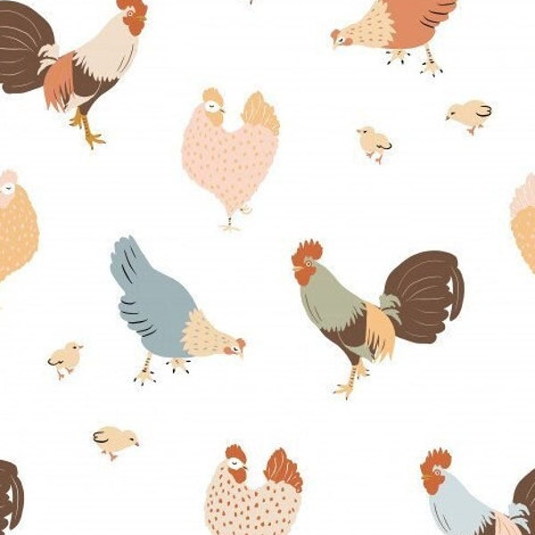 Chicken Fabric by the Yard, Indy Bloom Design, Rooster Fabric, Quilting Cotton, Canvas, Sateen, Bamboo, Broadcloth