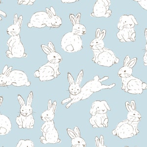 Blue Easter Bunny Fabric, Easter Rabbit Fabric, Fabric by the Yard, Little Smile Makers, Quilting Cotton, Knit Fabric, Canvas, Spandex