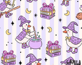 Witch Goose Fabric, Halloween Goose Fabric, Fabric by the Yard, Camila Prints, Quilting Cotton, Knit Fabric, Sateen, Broadcloth, Minky