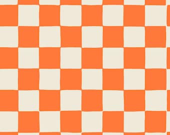 Bright Orange Checker Fabric, Retro Checkboard Fabric, Fabric by the Yard, Erin Kendal, Quilting Cotton, Canvas, French Terry, Bamboo, Swim