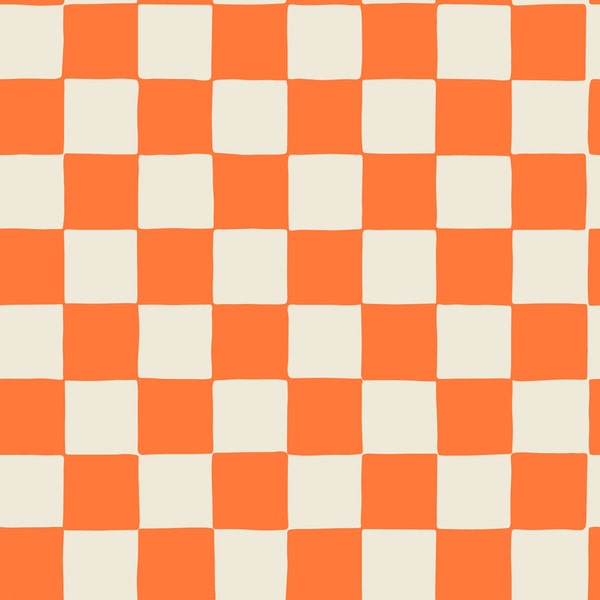 Bright Orange Checker Fabric, Retro Checkboard Fabric, Fabric by the Yard, Erin Kendal, Quilting Cotton, Canvas, French Terry, Bamboo, Swim