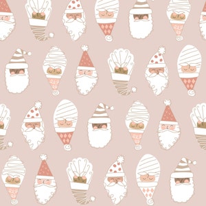 Retro Santa Faces Fabric, Neautral Christmas Fabric, Fabric by the Yard, Hey Cute Designs, Quilting Cotton, Knit Fabric, Sateen, Spandex