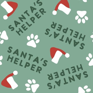 Santas Helper Dog Fabric, Christmas Dog Fabric, Fabric by the Yard, Little Arrow, Quilting Cotton, Spandex, Minky, Canvas, Knit Fabric
