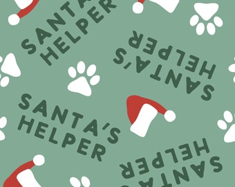 Santas Helper Dog Fabric, Christmas Dog Fabric, Fabric by the Yard, Little Arrow, Quilting Cotton, Spandex, Minky, Canvas, Knit Fabric