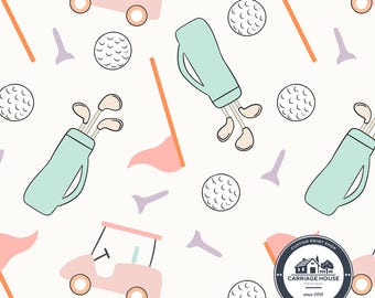 Pastel Golfing Fabric by the Yard, Golf Cart Print, Prue Melanie