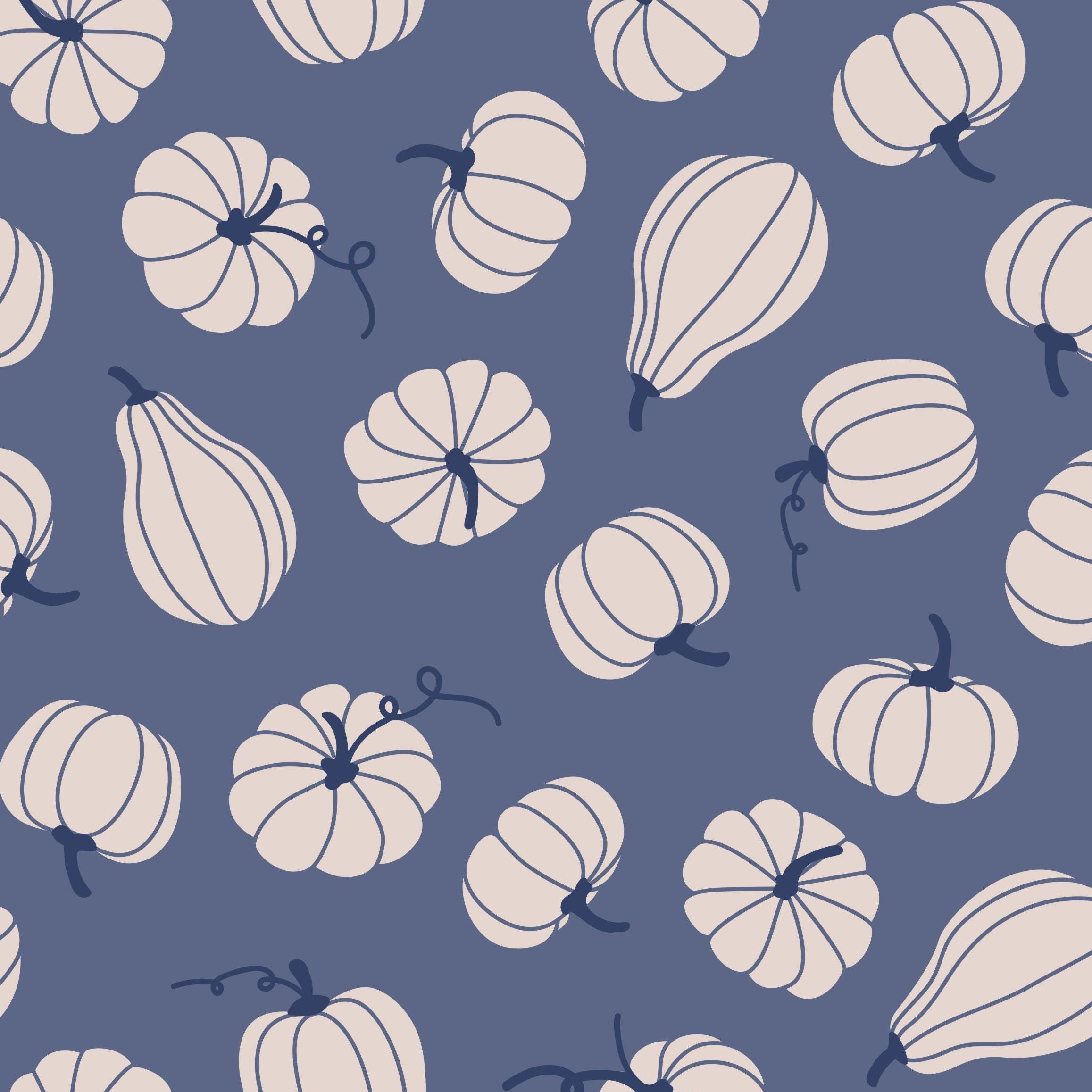 Blauer Kürbis Stoff, Herbst Stoff, Meterware, Patchworkstoff