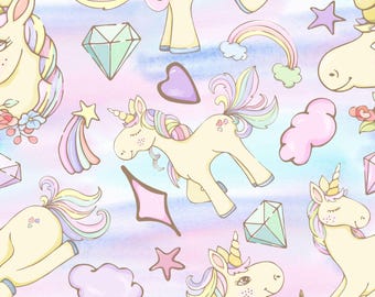 Pastel Unicorn Fabric, Rainbow Sparkle Fabric, Fabric by the Yard, Tori Egeler, Quilting Cotton, Broadcloth, Sateen, Canvas, Minky, Jersey