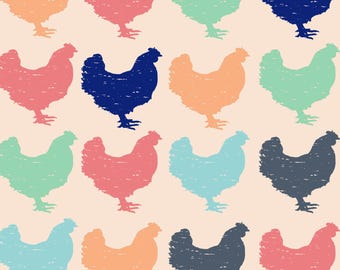 Colorful Chicken Fabric, Fabric by the yard, Farm Animal Fabric, By Design Graphics, Quilting Cotton, Broadcloth, Canvas, Sateen, Spandex