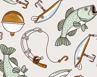 Fishing Gear Fabric, Fishing Pole Fabric, Fabric by the Yard, Julie Storie, Swim Fabric, Boardshort Fabric, Knit Fabric, Quilting Cotton