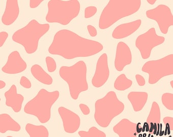 Pink and Cream Cow Spot Fabric, Fabric by the yard, Farm Animal Fabric, Camila Prints, Quilting Cotton, Knit Fabric, Canvas, French Terry