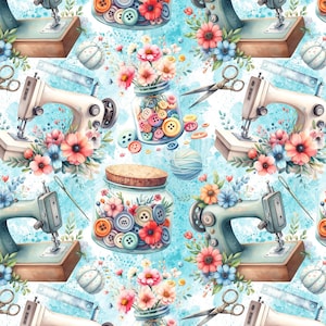 Sewing Machine Floral Fabric, Seamstress Fabric, Fabric by the Yard, Mikayla Murphy, Quilting Cotton, Broadcloth, Canvas, Minky, Sateen
