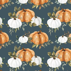 Blue Pumpkin Fabric, Fall Fabric, Watercolor Pumpkins, Fabric by the Yard, Cate and Rainn, Quilting Cotton, Canvas, Broadcloth, Minky