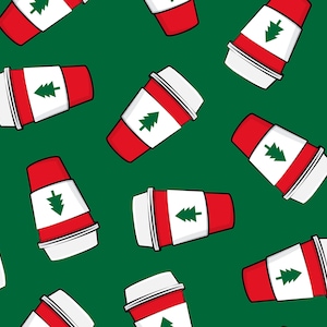 Green Christmas Coffee Fabric, Fabric by the Yard, Little Arrow Design, Quilting Cotton, Knit Fabrics, Jersey, Bamboo, Rib Knit, Minky