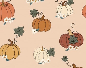 Light Pink Pumpkin Fabric, Fabric by the Yard, Fall Fabric, Juniper Row, Broadcloth, Quilting Cotton, Jersey, Bamboo, Fat Quarter, Canvas