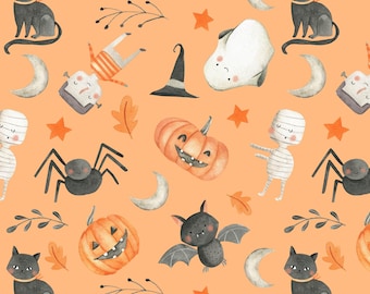 Cute Halloween Fabric, Spider Ghost Fabric, Fabric by the Yard, Tori Egeler, Quilting Cotton, Knit Fabric, Sateen, Broadcloth, Minky
