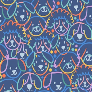 Blue Dog Fabric, Colorful Dog Fabric, Fabric by the Yard, Colour and Joy, Quilting Cotton, Canvas, Swim Fabric, Jersey, Broadcloth, Minky