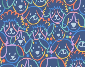 Blue Dog Fabric, Colorful Dog Fabric, Fabric by the Yard, Colour and Joy, Quilting Cotton, Canvas, Swim Fabric, Jersey, Broadcloth, Minky