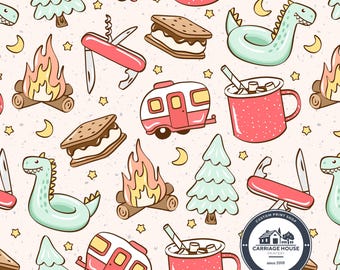 Summer Camping Fabric, Retro Camper Print, Julie Storie Designs