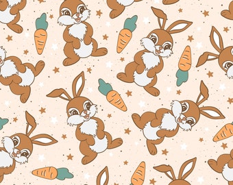 Easter Bunnies and Carrots Fabric, Cute Easter Fabric, Fabric by the Yard, Quilting Cotton, Sateen, Knit Fabric, Canvas, Fat Quarter, Bamboo