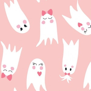 Pink Halloween Ghosts Fabric, Fabric by the Yard, Hey Cute Designs, Pink Fabric, Quilt Fabric, Bamboo, Jersey, Organic Cotton, Canvas