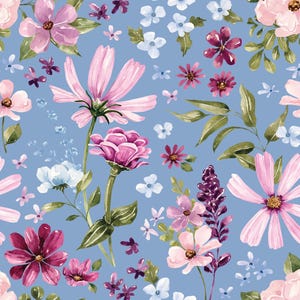 Purple Floral Fabric, Watercolor Flower Fabric, Fabric by the Yard, Cate and Rainn, Quilting Cotton, Broadcloth, Sateen, Minky, Spandex