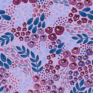 Elyse Breanne Gabriella Floral Fabric, Fabric by the Yard, Purple Floral Fabric, Quilting Cotton, Sateen, Bamboo, Ribbed Knit, Canvas, Swim