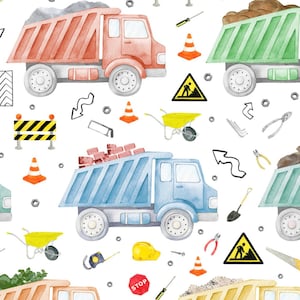 Construction Truck Fabric, Dump Truck Fabric, Fabric by the Yard, Quilting Cotton, Broadcloth, Bamboo, French Terry, Jersey, Canvas, Minky
