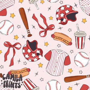 Pink Baseball Fabric, Fabric by the Yard, Girls Sports Fabric, Baseball Glove and Ball, Camila Prints, Quilting Cotton, Knit Fabric, Minky