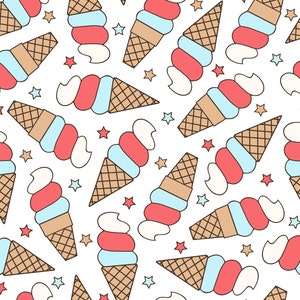 4th of July Sweets Fabric, Ice Cream Cones, Fabric by the Yard, Patriotic Fabric, Julie Storie, Quilting Cotton, Knit Fabric, Swim Fabric