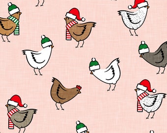 Tela navideña de Papá Noel rosa con diseño de pollo, cortada a medida, Flecha pequeña, Tela navideña, Algodón para acolchado, Algodón orgánico, Spandex, Bambú