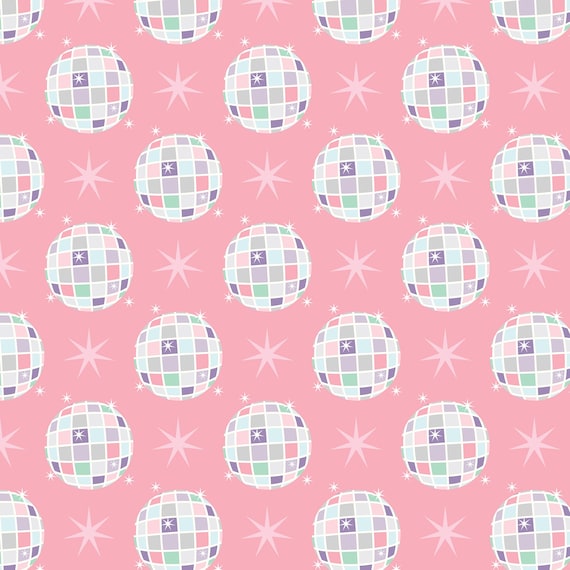 Pink Disco Ball Fabric, Girl's Fabric Fabric, Fabric by the Yard, Lily Girl Paper, Quilting Cotton, Broadcloth, Canvas, Minky, Sateen