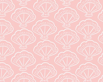 Pink Seashell Fabric, Fabric by the Yard, Shop Cabin, Seashell Swim Fabric, Boardshort Fabric, Quilting Cotton, Knit Fabric, Broadcloth