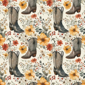 Flower Cowgirl Boot Fabric, Fabric by the yard, Cowboy Boot Fabric, Tori Egeler, Quilting Cotton, Knit Fabric, Canvas, Broadcloth, Bamboo