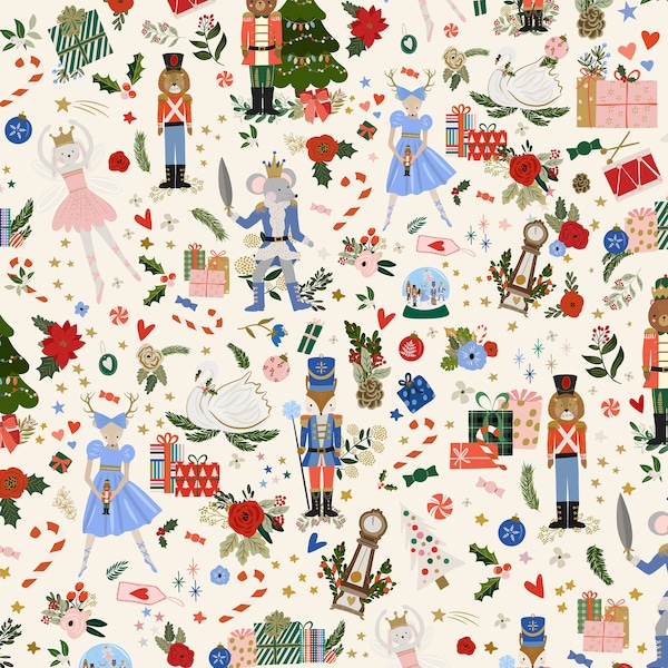Woodland Animal Nutcracker Fabric, Christmas Fabric, Fabric by the Yard, Shop Cabin, Quilting Cotton, Jersey, Bamboo, Canvas, Sateen