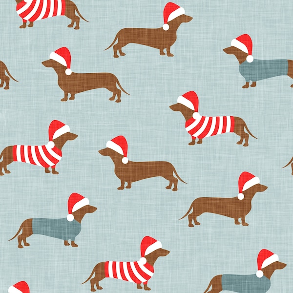 Christmas Dachshund Fabric, Santa Dog Fabric, Fabric by the Yard, Little Arrow, Quilting Cotton, Dog Bandana Fabric, Knit Fabric, Spandex