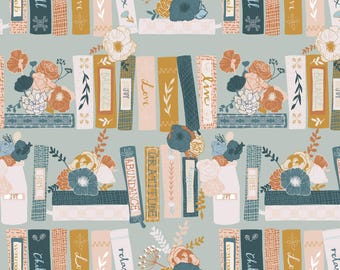 Bookshelf Fabric, Book Fabric, Reading Fabric, Fabric by the Yard, Lisa Dolson, Quilting Cotton, Canvas, Broadcloth, Sateen, Minky, Jersey